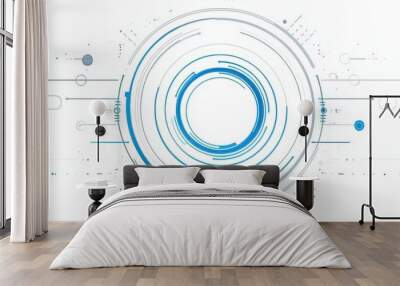 Abstract circular geometric pattern with blue and grey lines depicting digital technology and innovation Wall mural