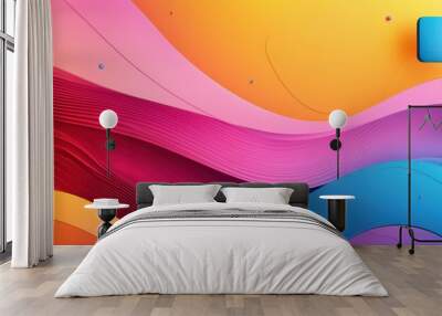 Abstract colorful wave pattern with vibrant red, pink, blue, and yellow shapes for mobile phone wallpaper Wall mural