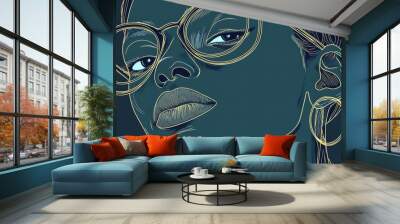 Abstract illustration of a serene African woman with sunglasses and earring Wall mural