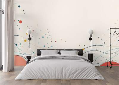 Abstract pastel background with wavy lines and colorful dots creating a dynamic and vibrant design Wall mural