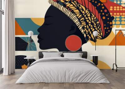 African art deco poster with elegant female silhouette and vibrant geometric patterns Wall mural