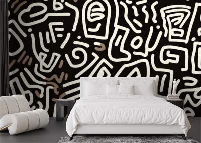 African pattern in black brown and white, abstract geometric tribal design Wall mural