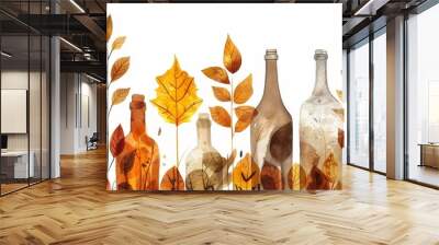 Autumn leaves forming wine bottles. Beautiful seasonal illustration with fall foliage Wall mural