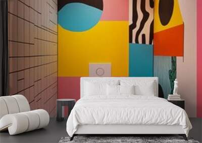 Colorful and playful bathroom interior with vibrant abstract wall art design Wall mural