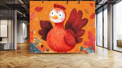 Colorful cartoon turkey illustration for a festive Thanksgiving celebration Wall mural