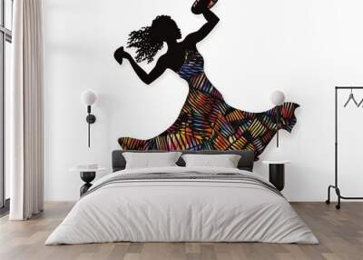 Colorful silhouette of an African American woman dancing in a vibrant dress Wall mural