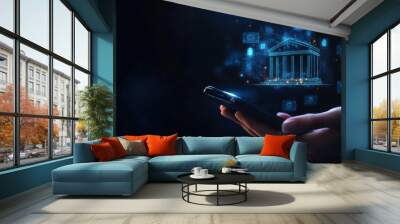 Digital banking on smartphone showcasing futuristic finance technology and secure mobile transactions Wall mural