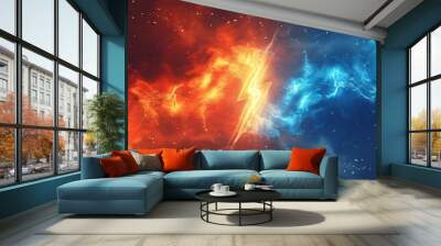 Dynamic blue and orange background with dramatic lightning effect Wall mural