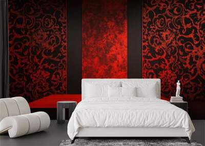 Elegant flamenco lace pattern in red and black creating a dramatic and artistic ambiance with intricate designs Wall mural