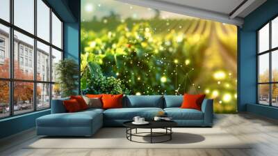 Futuristic vineyard with grapevines in bloom under a glowing sky Wall mural