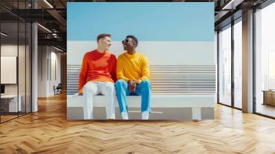 gay couple enjoying a sunny day together in colorful attire Wall mural