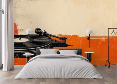 Minimalist poster of a vintage vinyl turntable with a modern clean design Wall mural