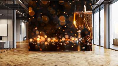 New Year's Eve 2025 toast with champagne glasses and festive bokeh lights Wall mural