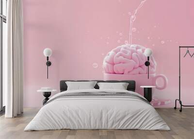 Surreal pink brain-shaped pot and water stream in a minimalist design Wall mural