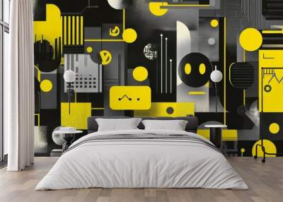 The concept of Chatbots in Healthcare Assistance in bright yellow and dark gray colors Wall mural