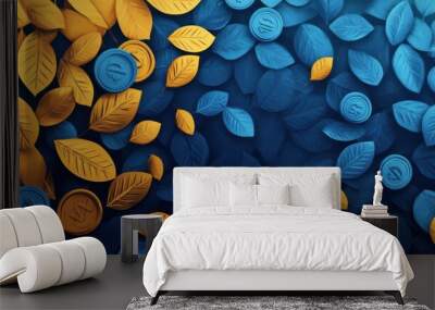 The concept of fluctuating energy bills in autumnal gold and shadowed blue colors Wall mural