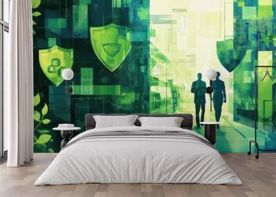 The concept of psychologically safe teamwork in supportive green and open blue colors Wall mural