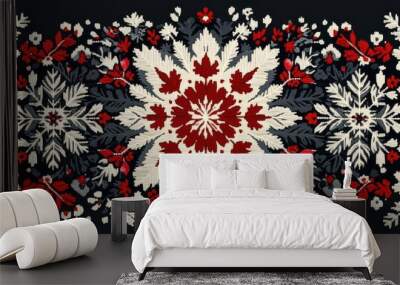 Traditional Russian ornamental pattern with intricate floral motifs and vibrant colors Wall mural