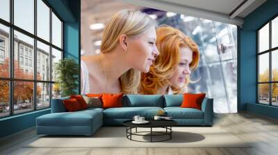 Two Girl Are Looking at Jewelry Shop Display Window Wall mural