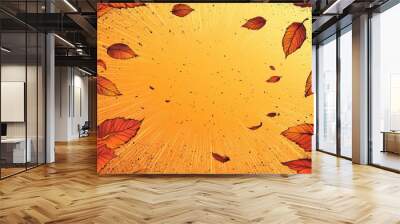 Vibrant comic book style autumn background with swirling fall leaves and warm orange tones Wall mural