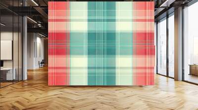 Vibrant tartan plaid pattern in red, green, and turquoise hues creating a timeless and classic textile design Wall mural