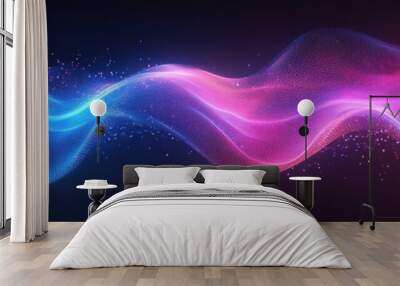 Vibrant wavy line of light in blue and pink hues on a dark background evoking energy and motion Wall mural