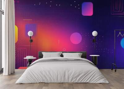 Vibrant website banner featuring colorful geometric shapes and futuristic digital design elements Wall mural