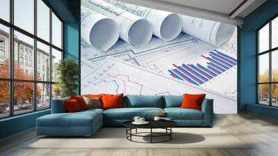 Photo drawings for design engineering works with graphs and diagrams Wall mural