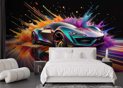 Colorful Sports Car with Paint Splash Effect Wall mural