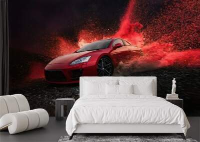 Dynamic Red Sports Car in Action Wall mural