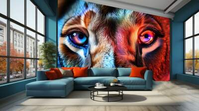 Neon Light Tiger Eyes Art Print Wall mural