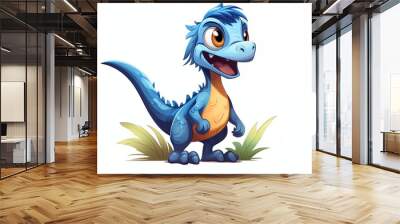 cartoon scene with happy and funny dinosaur Velociraptor - on white background - illustration for children Wall mural