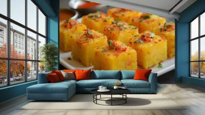 dhokla dish on the Indian table traditional food Wall mural