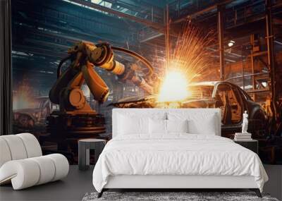 Industrial robot welding a car body Wall mural