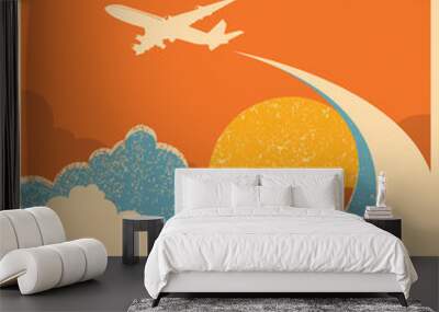 airplane flying in sky.vector air travel background Wall mural