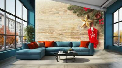 christmas background with cowboy shoe decoration Wall mural