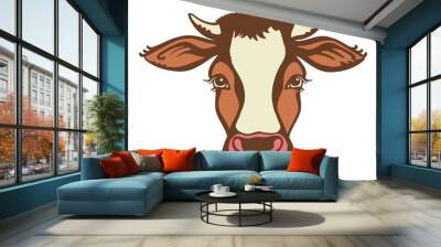 Cow head Farm animal. Vector black graphic illustration isolated on white. Cow portrait printable file Wall mural