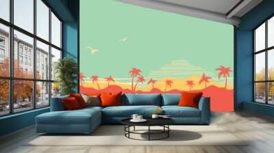 Tropical island paradise background with palms silhouette and sky Wall mural