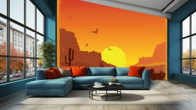 wild west american desert landscape on old texture Wall mural