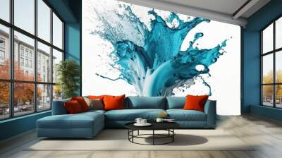 Isolated blue splash of water splashing on a white background water paint watercolor everywhere drops transparent effect illustration Generative AI Wall mural