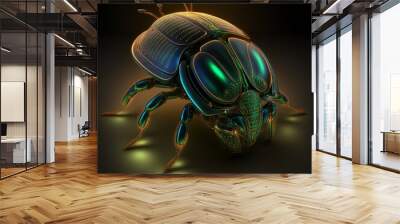 scarab beetle,,laser light,indian style Egypt dark lightning close-up bug internet online articulated legs  Generative AI Wall mural