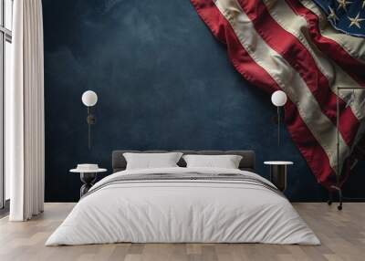 American Flag Resting on Blue Surface Wall mural