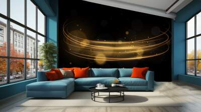 golden abstract transparent light circle effect background, abstract glowing rings Wall mural