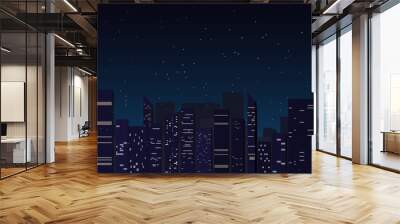 night city skyline background, megapolis, silhouette, illustration with architecture Wall mural