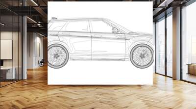 Modern SUV car outline. Side view of contour crossover vehicle isolated on white background. Vector car template for branding, advertisement, logo placement. Classic luxury suv car. Wall mural