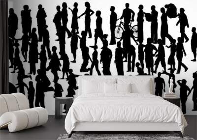 Set with silhouette of a crowd of people standing in different poses isolated on a white background. Vector illustration Wall mural