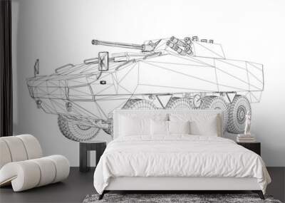 Wireframe Armored troop carrier. Military machinery drawing vector illustration. BTR 3D. Wall mural