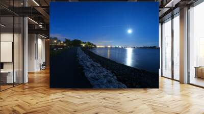 Full moon on the elbe river in the city of hamburg germany Wall mural