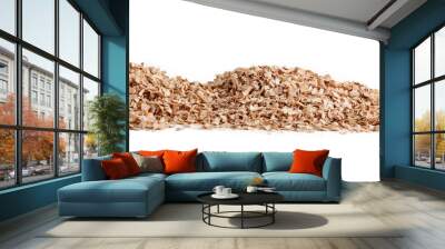 pile of wood sawdust scattered isolated on a white background Wall mural