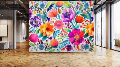 PATRON FLORAL ESTILO ACUARELAS COLORES BRILLANTES  Wall mural